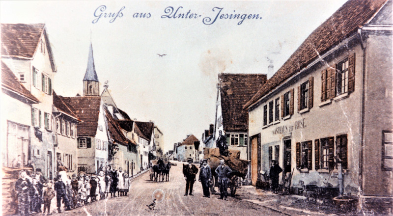 Postkartenmotiv mit Gasthaus Rose anno 1910